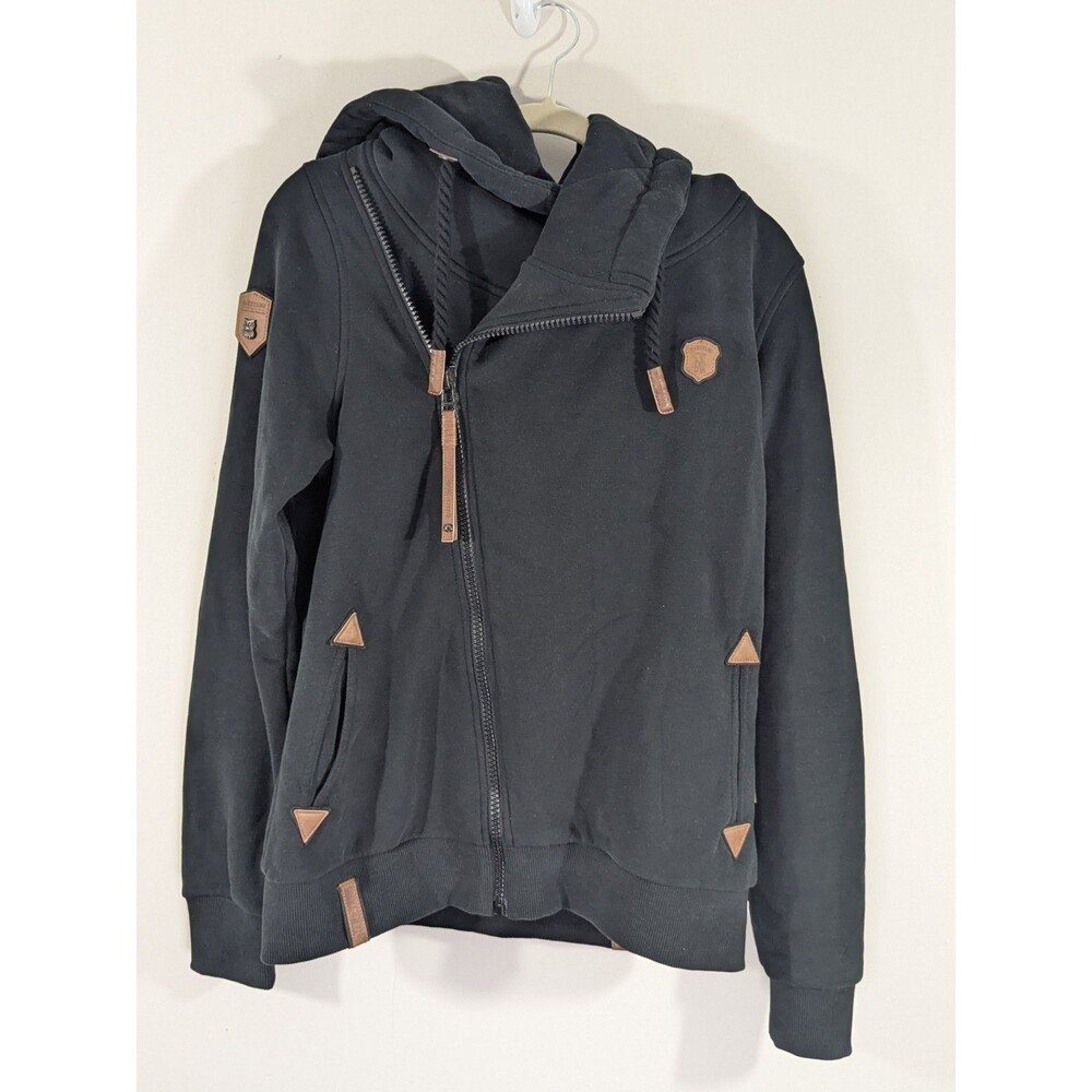Naketano Black Athletic High Neck Asymmetric Hoodie Full Zip Sweatshirt Size XL